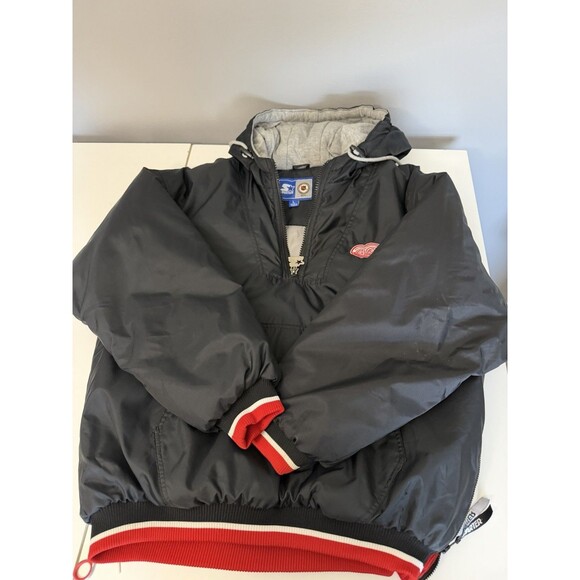 Vintage 90s Starter Detroit Red Wings Pullover Puffer Jacket Black 1/4 Zip Sz L - Picture 7 of 9
